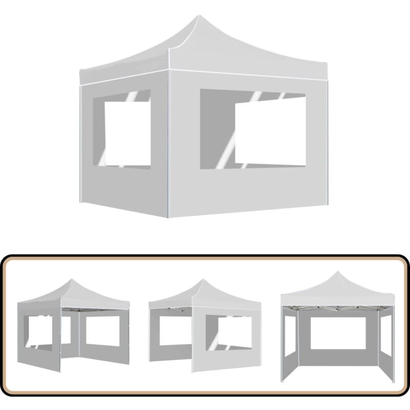Tente de réception pliable avec parois Aluminium 3x3 m Blanc - Tents De Réception - Abri Solaire - Tente Pliante - Tente Extérieure - Structure