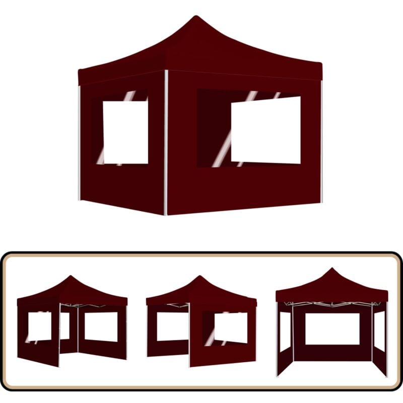 Tente de réception pliable avec parois Aluminium 3x3 m Bordeaux - Tente De Réception - Tente De Fête - Abri Solaire - Parasol - Événement En Plein Air