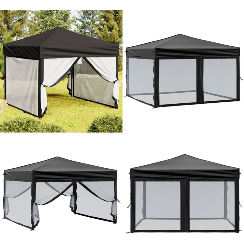 Tente de réception pliable avec parois Noir 3x3 m - Tente De Réception - Abri Extérieur - Parasol - Gazebo - Chapiteau Pliante - Home & Living