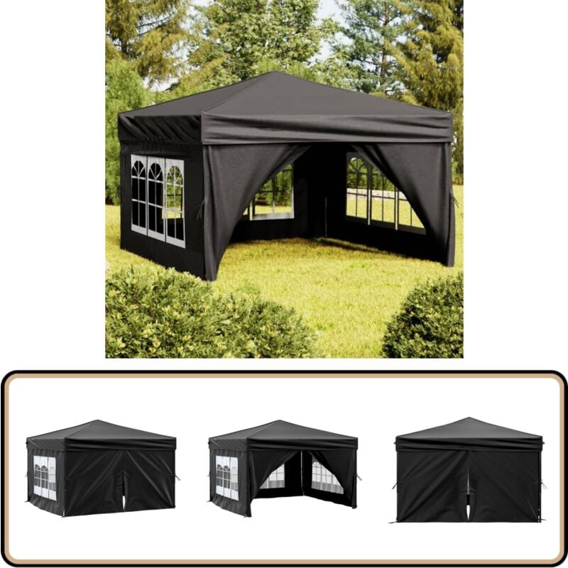 Tente de réception pliable avec parois Noir 3x3 m - Tents De Jardin - Abri Jardin - Gazebo - Parasol - Chapiteau Pliable