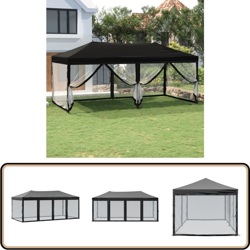 Tente de réception pliable avec parois Noir 3x6 m - Tents De Jardin - Abri De Jardin - Gazebo - Parasol - Chapiteau Pliables