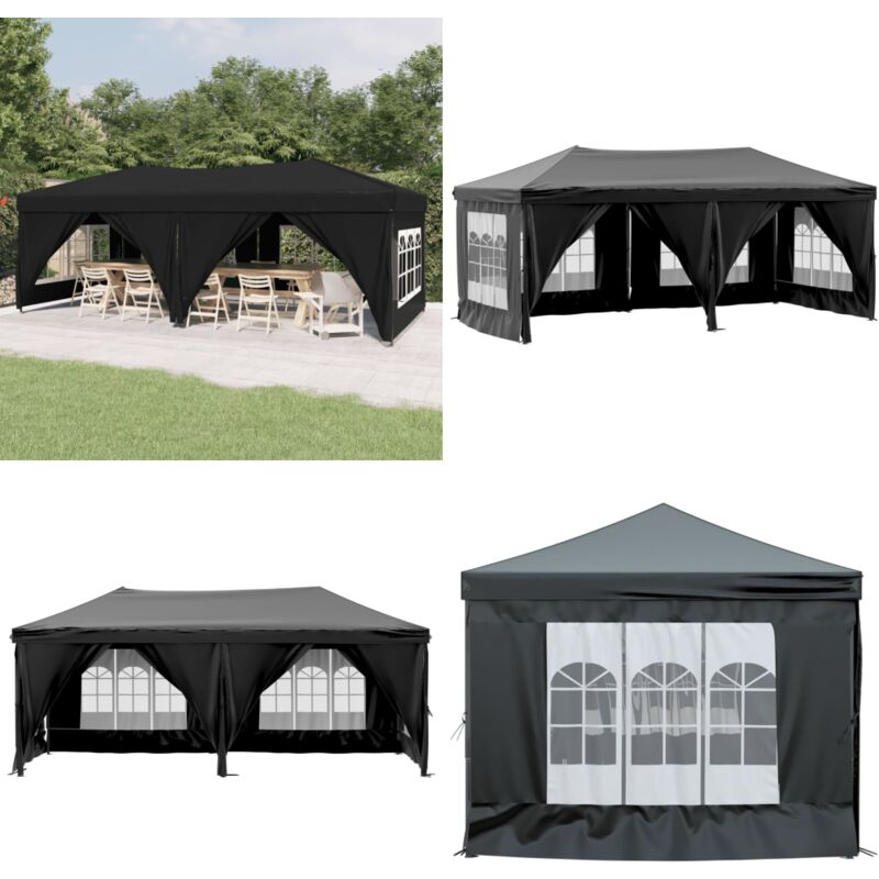 Tente de réception pliable avec parois Noir 3x6 m - Tents De Réception - Abri Extérieur - Gazebo - Parasol - Chapiteau Pliables - Home & Living