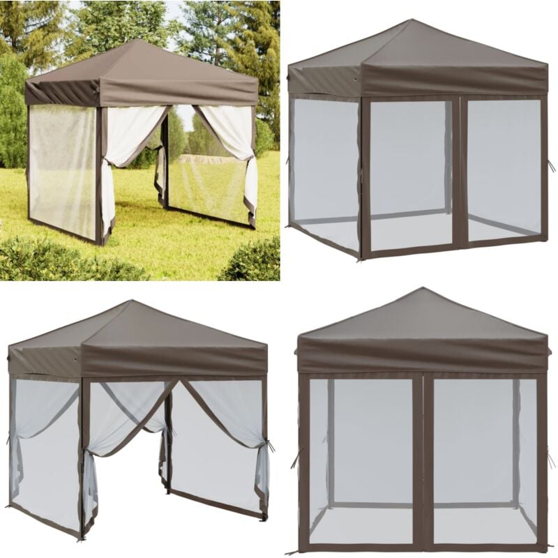 Tente de réception pliable avec parois Taupe 2x2 m - Tents De Jardin - Abri Jardin - Gazebo - Parasol - Chapiteau Pliables - Home & Living