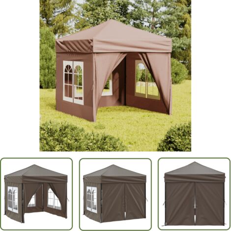 Tente de réception pliable avec parois, Tonnelle de Jardin, Pergola Pavillon Chapiteau Taupe 2x2 m FCV35400