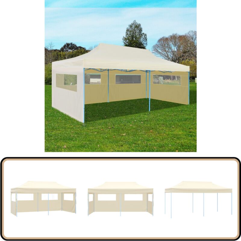 Tente de réception pliable crème 3 x 6 m - Tente Reception - Tonnelle Pliable - Abri Exterieur - Parasol - Chapiteau