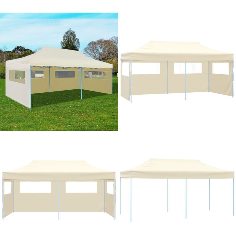 Tente de réception pliable crème 3 x 6 m - Tente Reception - Tonnelle Pliable - Abri Exterieur - Parasol - Chapiteau - Home & Living