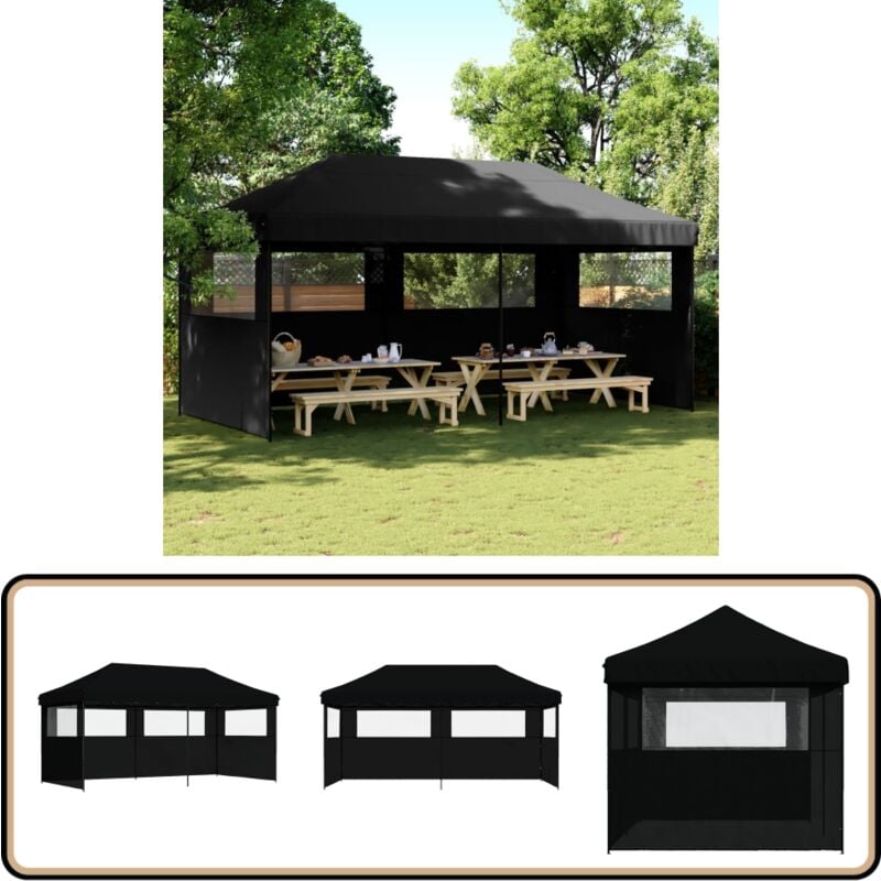 Tente de réception pliable escamotable 3 parois latérales noir - Tents Gazebos - Abri Extérieur - Chapiteau Pliable - Tentes Festives - Structure