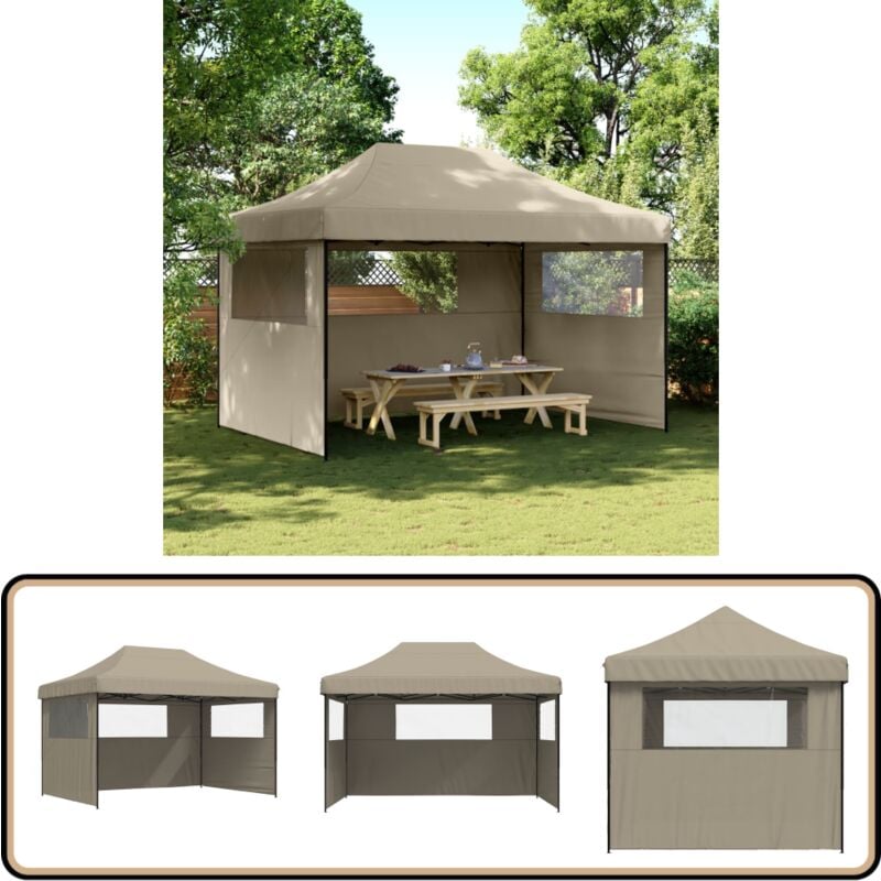 Tente de réception pliable escamotable 3 parois latérales taupe - Tente De Réception - Abri De Jardin - Chapiteau - Parasol - Événement Extérieur