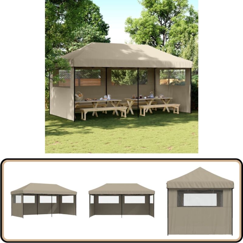 Tente de réception pliable escamotable 3 parois latérales taupe - Tents Gazebos - Abri Extérieur - Chapiteau Pliable - Tente Fete - Structure