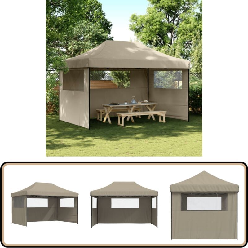Tente de réception pliable escamotable 3 parois latérales taupe - Tents Gazebos - Abri Extérieur - Chapiteau Pliable - Tente Fête - Structure