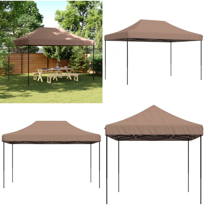 Tente de réception pliable escamotable marron 440x292x315 cm - Tents Gazebos - Abri Extérieur - Abri Jardin - Tentes Pliables - Tente Fete - Home &