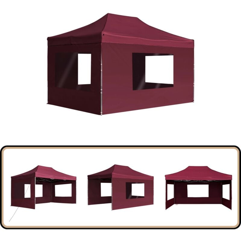 Tente de réception pliable et parois Aluminium 4,5x3 m Bordeaux - Tente De Reception - Tente De Fete - Abri Solaire - Parasol - Événement En Plein Air
