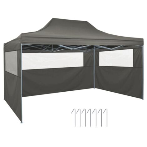 Tente de réception pliable, Pavillon, Pergola, Tente de jardin, avec 4 parois latérales 3 x 4,5 m Anthracite OIB6938E