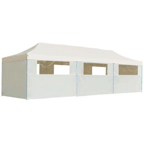 Tente de réception pliable, Pavillon, Pergola, Tente de jardin, avec 8 parois 3x9 m Blanc cassé OIB4548E
