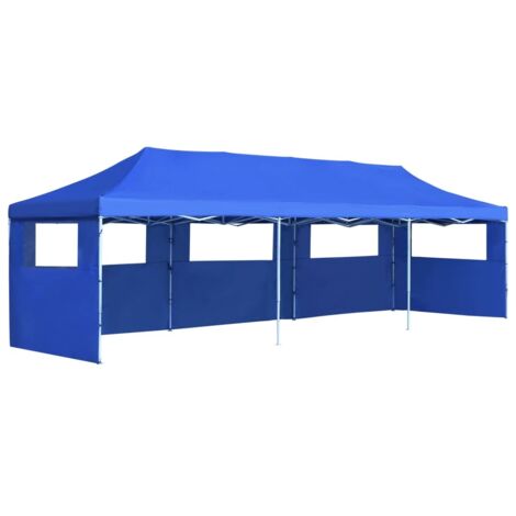 Tente de réception pliable Style Moderne - Tonnelle Barnum - Pavillon de Jardin - avec 5 parois 3x9 m Bleu Chic-456190