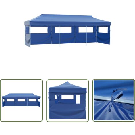 Tente de réception pliable, Tonnelle de Jardin, Pergola Pavillon Chapiteau avec 5 parois 3x9 m Bleu FCV33015