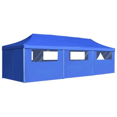Tente de réception pliable  Tonnelle de réception Barnum avec 8 parois 3x9 m Bleu 10020