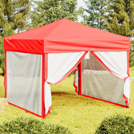 Tente de réception pliable  Tonnelle de réception Barnum avec parois Rouge 3x3 m 98327