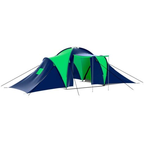 Tente de réception，Tente de camping，Chapiteau，Tonnelle de Jardin 9 personnes Bleu et Vert XZZ62515