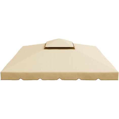 Tente de Rechange pour Pergola de Jardin 3x3m avec Toit à 2 Niveaux en Polyester Beige