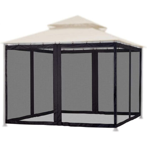 Tente de remplacement Filet pour Terrasse Jardins Pergolas Gazebos 4 ouvertures détachables avec 48 crochets Zip bidirectionnel Polyester Noir 300x360x220cm