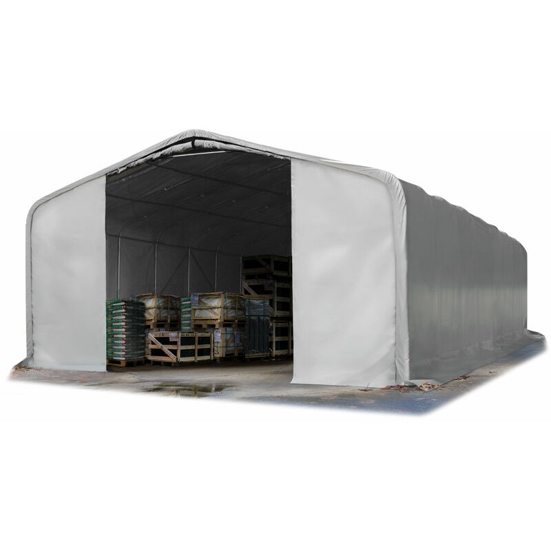 8x12m hangar INTENT24, porte 4,0x3,6m, toile PVC d'env. 550g/m² - Gris