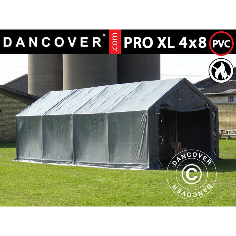 Tente de Stockage Tente Abri PRO 4x8x2,5x3,6m, PVC, Gris