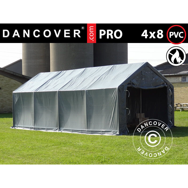 Tente de Stockage Tente Abri PRO 4x8x2x3,1m, PVC, Gris