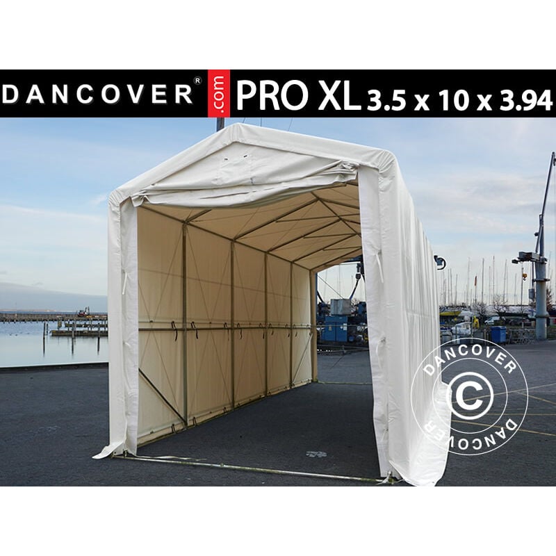 Tente de Stockage Tente Abri PRO XL Abri bateau 3,5x10x3,3x3,94m, PVC, Blanc