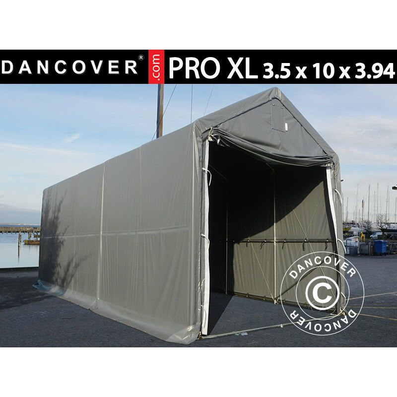 Tente de Stockage Tente Abri PRO XL Abri bateau 3,5x10x3,3x3,94m, PVC, Gris