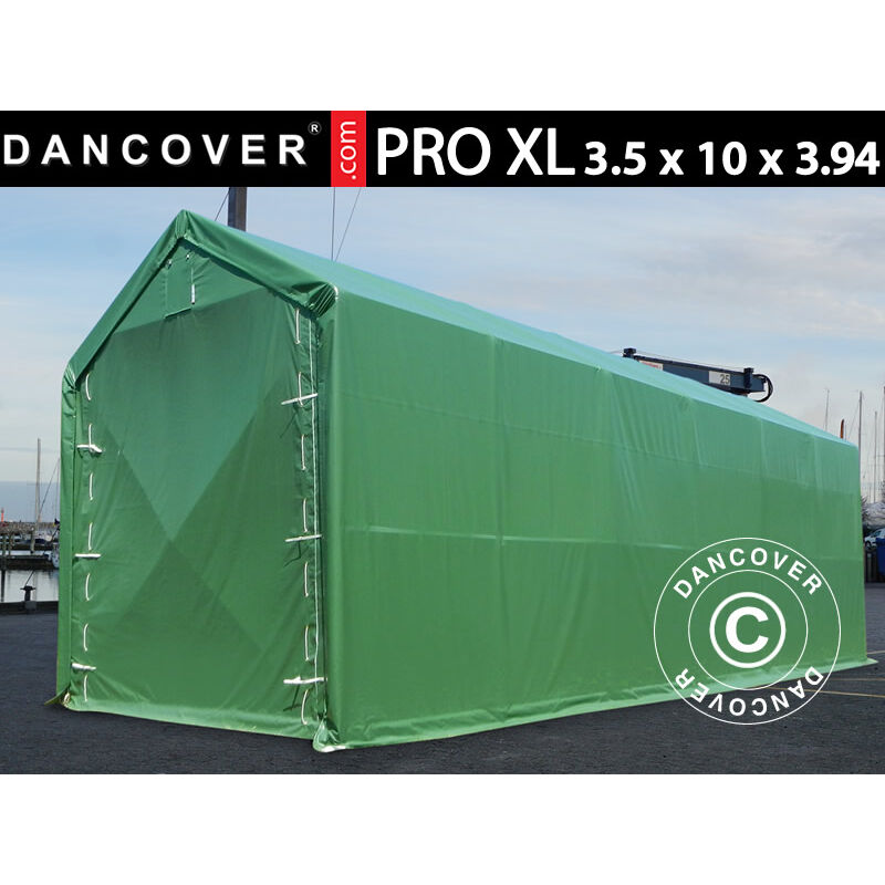 Tente de Stockage Tente Abri PRO XL Abri bateau 3,5x10x3,3x3,94m, PVC, Vert