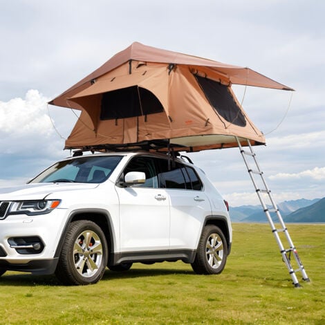 Tente de toit rigide VEVOR, tente de toit rigide Naturnest, tente de toit rigide pliable avec echelle telescopique, matelas, housse en PVC, etanche pour Jeep, SUV, fourgonnette, camionnette