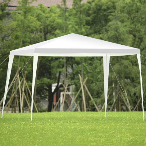 Tente D'extérieur de 300x300cm Tonnelle Piquets Cordes à Vent Tente de Fête pour Jardin Plage Marché Aux Puces Auvent Instantané Commercial Blanc