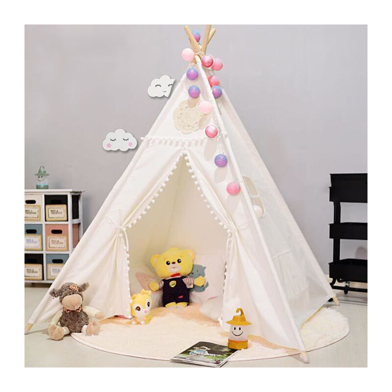 Tente Enfant Interieur Tente Bebe pliable avec Lumiere LED et 1.2m Tapis Tente Tipi de Jeux pour Enfants Grande pour Garcons et Filles