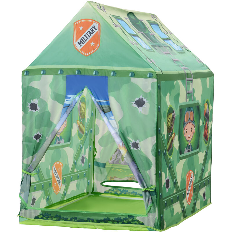 Tente enfant tente de jeu tente militaire dim. 93L x 69l x 103H cm 2 portes polyester vert