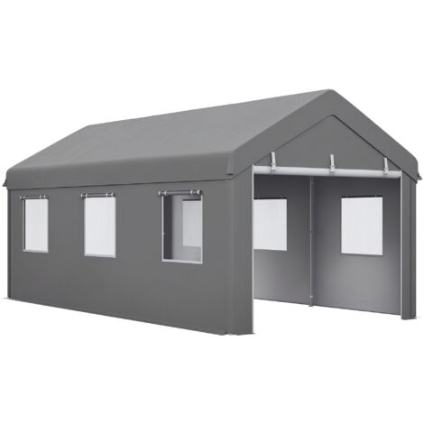 Tente garage carport 6L x 2,95l x 2,78H m, acier galvanisé, toile PE 160 g/m² haute densité, abri voiture avec 2 portes enroulables et 6 fenêtres, résistant et spacieux