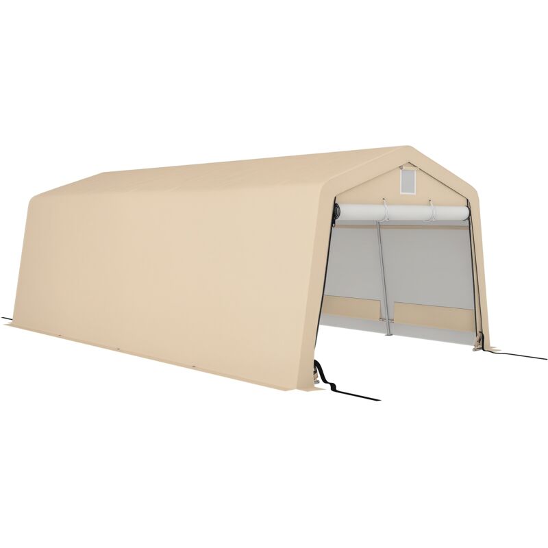 Tente garage carport dim 6L x 3,3l x 2,4H m acier galvanisé robuste PE haute densité 150 g/m² imperméable anti-UV beige
