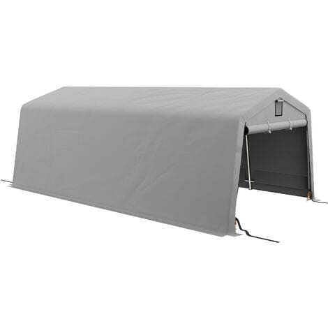 Tente garage carport dim 6L x 3,3l x 2,4H m acier galvanisé robuste PE haute densité 150 g/m² imperméable anti-UV gris