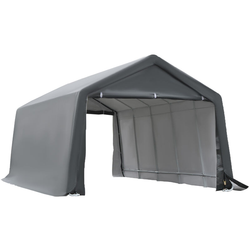 Tente garage carport dim. 6L x 3,6l x 2,75H m acier galvanisé robuste pe haute densité 195 g/m² imperméable anti-UV blanc gris - Gris