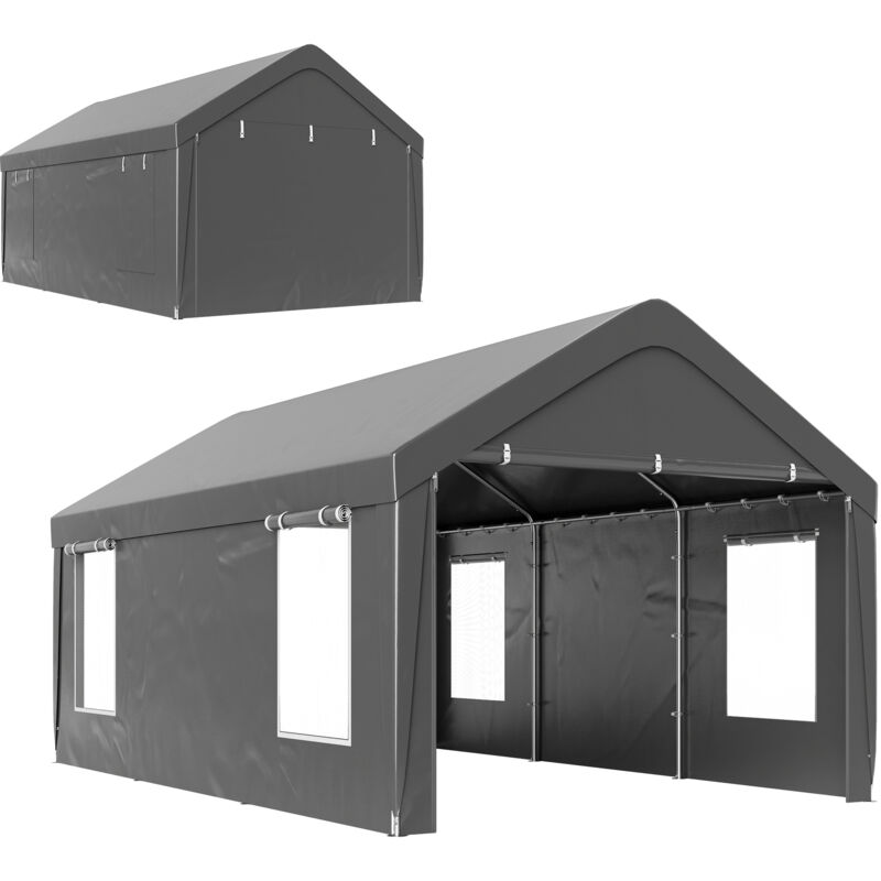 Outsunny - Tente garage carport grande taille 2 portes 4 fenêtres acier galvanisé robuste pe haute densité gris