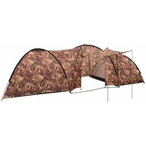 Tente igloo de camping | Tente de réception Tente de jardin 650x240x190 cm 8 personnes Camouflage 46415 - Vert