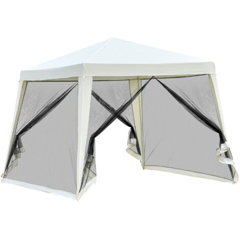 Tente jardin 3x3 m pavillon 4 parties latérales moustiquaire fermeture éclair uv imperméable terrasse fêtes plein air, crème