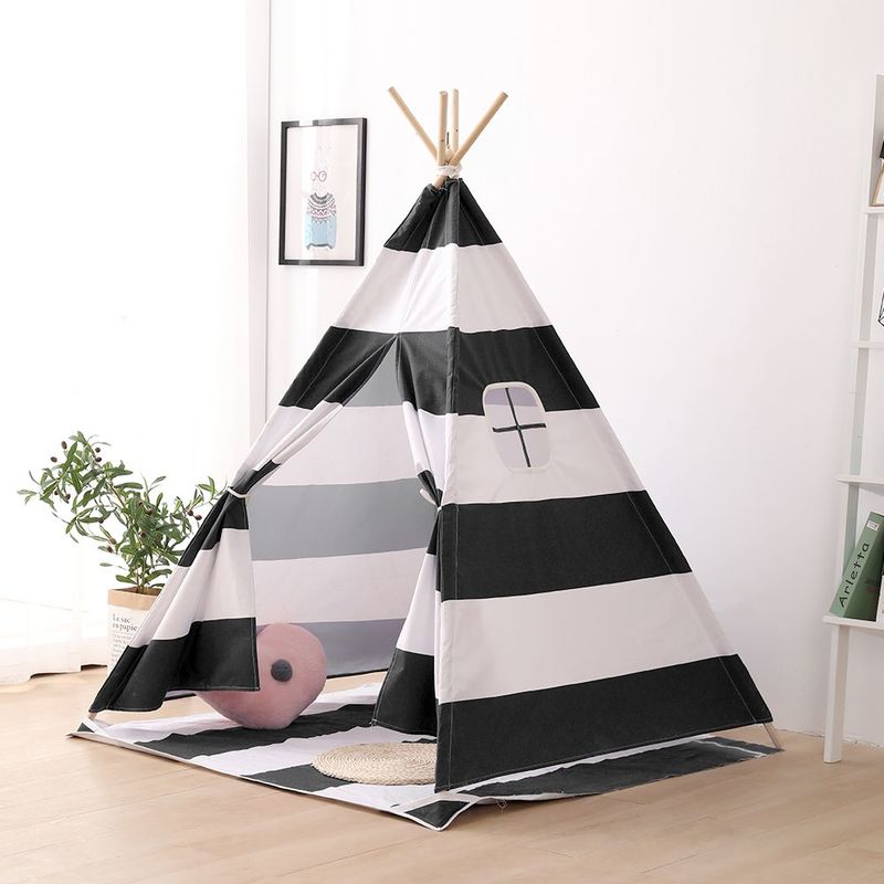  Tente  Jeu pour Enfants Pliable Blanc et Noir 150 120 