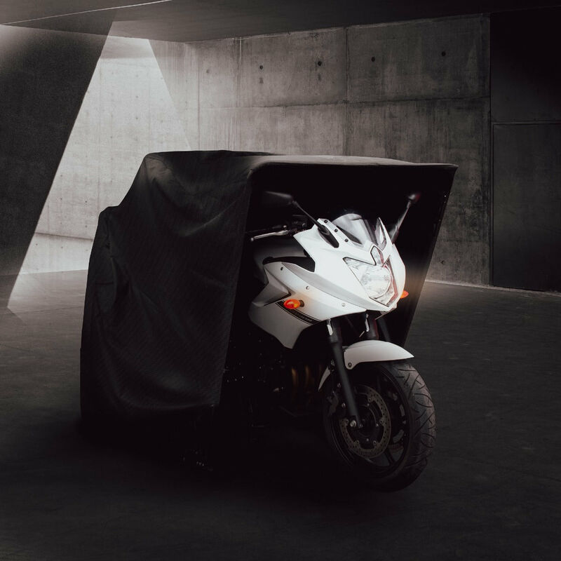 Tente à Moto xl Pliable Housse de Protection Tissu Imperméable & Anti-UV Noire Rangement Garage Extérieur Bécane Motoguard Imperméable [2 Cadenas +