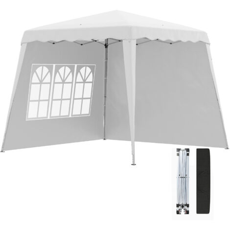 Tente pliable avec 2 parois latérales 2,89x2,89m kiosque de jardin hauteur réglable protection UV50+ blanc