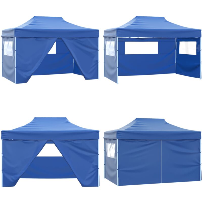 Tente pliable avec 4 parois latérales 3 x 4,5 m Bleu - Tente Pliante - Abri Solaire - Gazebo - Tonnelle Extérieure - Structure Extérieure - Home &