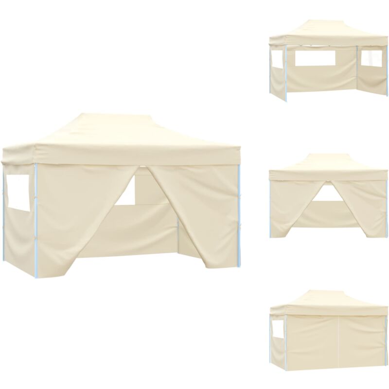 Tente pliable avec 4 parois latéraux 3 x 4,5 m Blanc crème - Tente Pliablle - Abri Solaire - Tonnelle - Chapiteau - Jardin