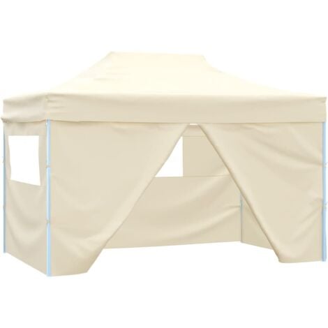 Tente pliable avec 4 parois latéraux 3 x 4,5 m Blanc crème vidaXL