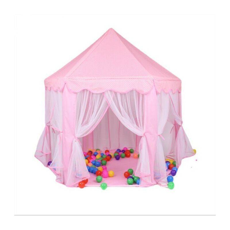 Tente Pliable Portative de Jeu pour Enfants Princesse 140x135cm Rose Intérieur extérieur