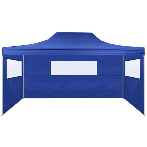 Tente pliable  Tente de réception Tente de jardin avec 3 parois 3 x 4,5 m Bleu 50453